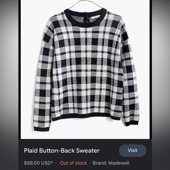 MADEWELL Plaid Button-Back Sweater $98! - Picture 5 of 10